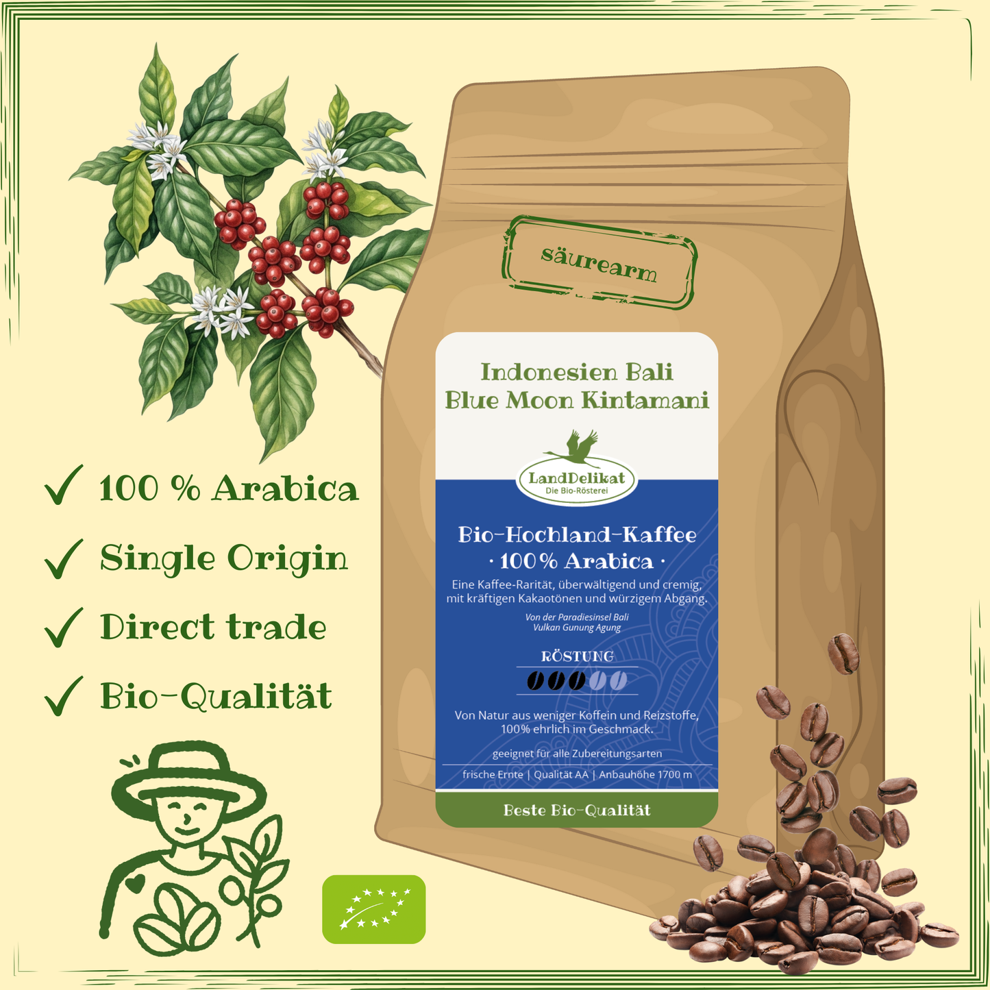 Bio-Hochlandkaffee I Indonesien Bali 100 % Arabica I ungemahlen
