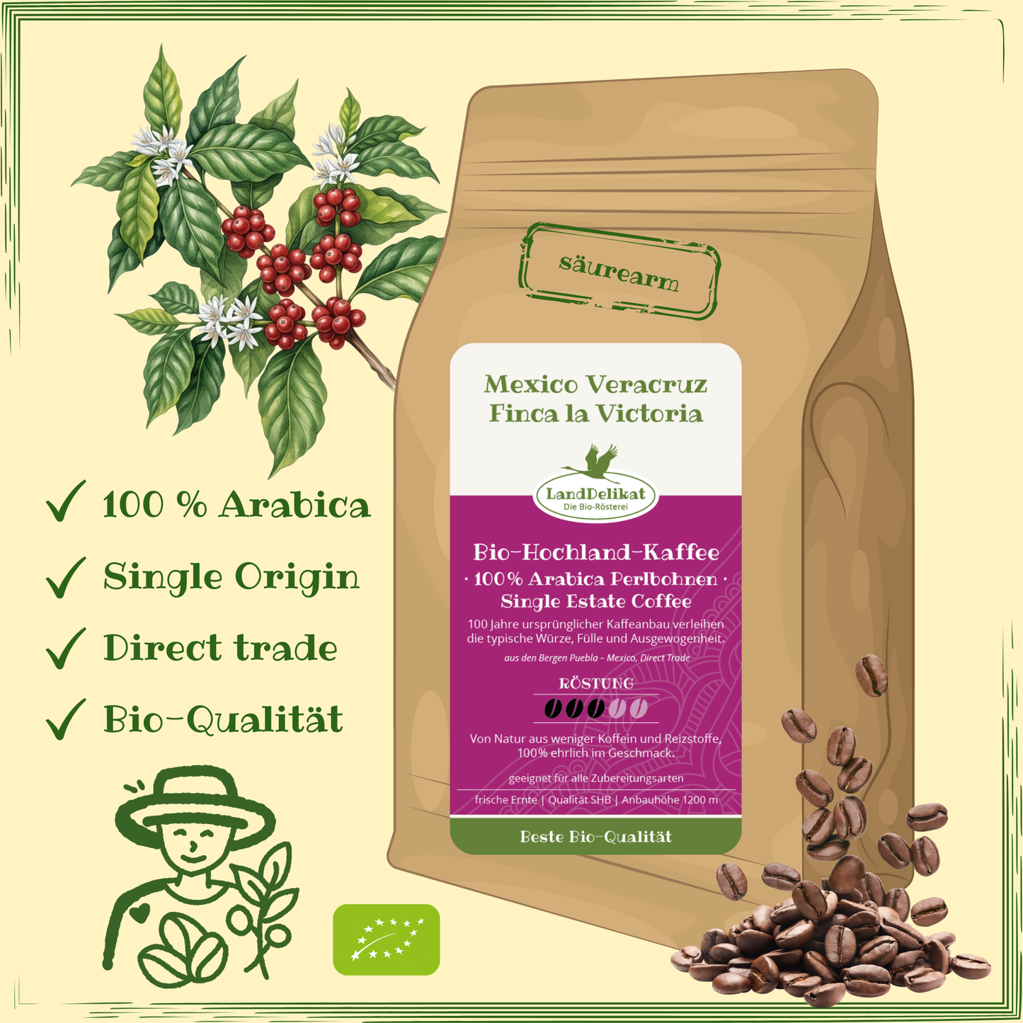 Bio-Hochlandkaffee I Mexico Perlbohne 100 % Arabica I ungemahlen