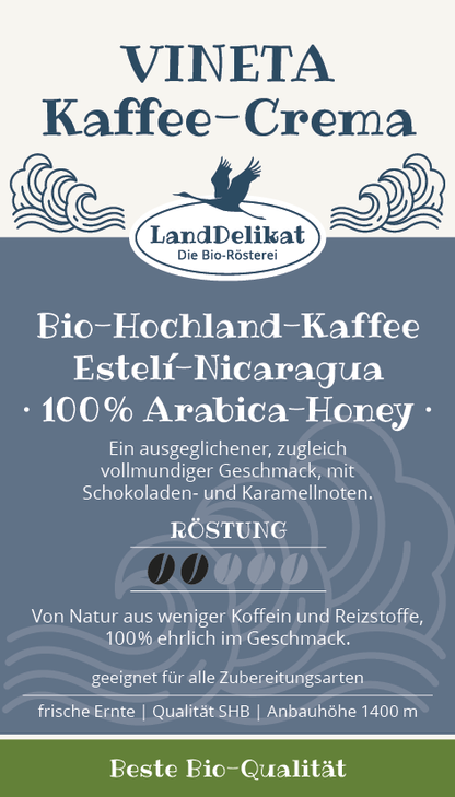 Bio-Hochlandkaffee I VINETA KAFFEE CREMA I 100% Arabica I ungemahlen