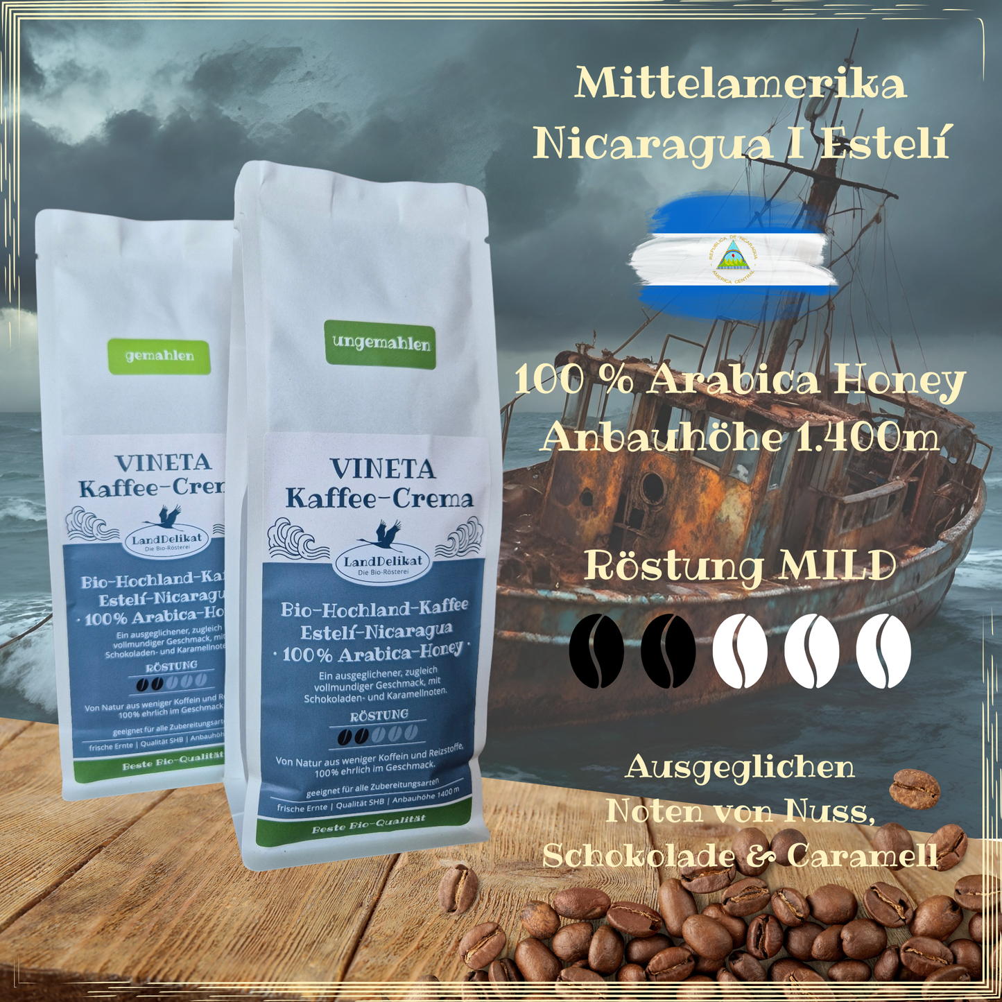 Bio-Hochlandkaffee I VINETA KAFFEE CREMA I 100% Arabica I ungemahlen