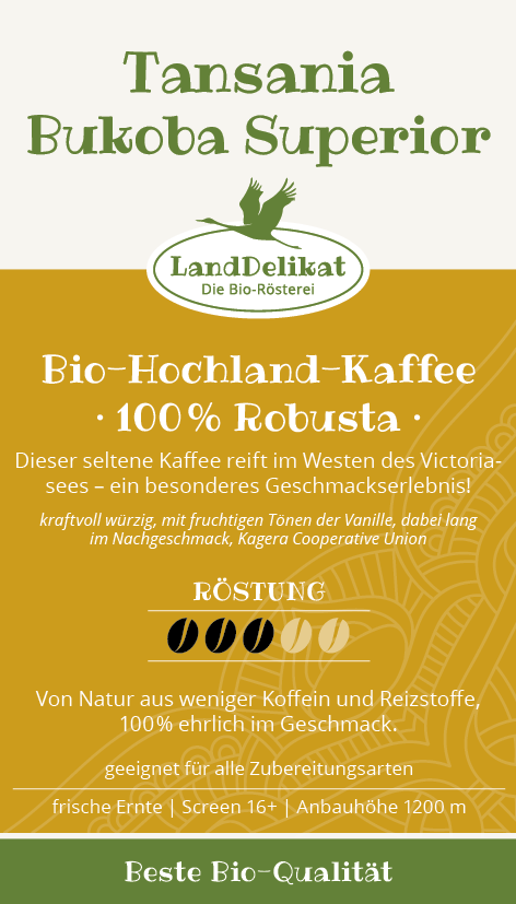 Bio-Hochlandkaffee I Tansania 100 % Robusta I ungemahlen