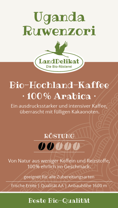 Bio-Hochlandkaffee I Uganda 100 % Arabica I mild I ungemahlen