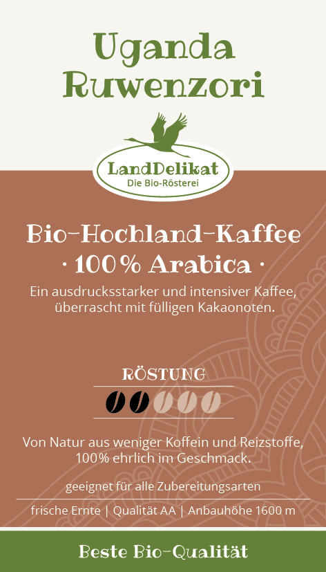 Bio-Hochlandkaffee I Uganda 100 % Arabica I mild I ungemahlen
