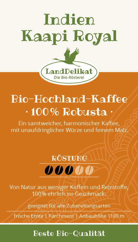 Bio-Hochlandkaffee I Indien 100 % Robusta I ungemahlen